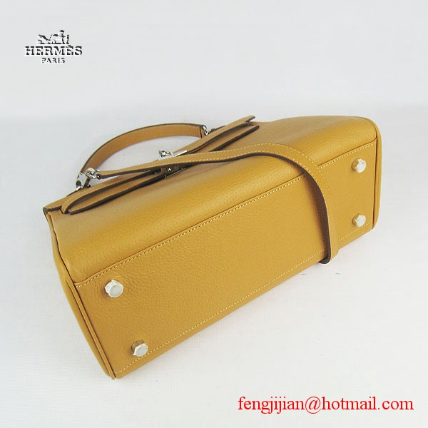 Hermes Kelly 32cm Togo Leather Bag Yellow 6108 Silver Hardware